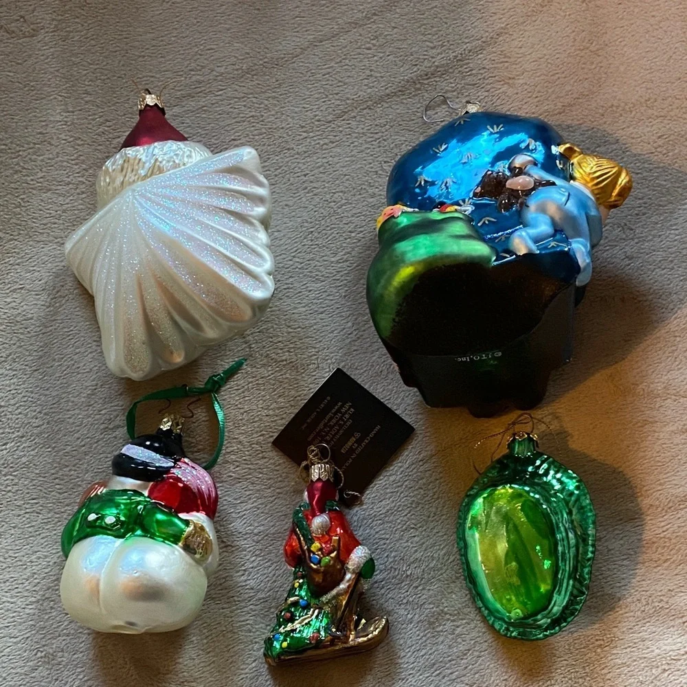 Vintage blown glass Festive Ornament Collection - Red, Green, White